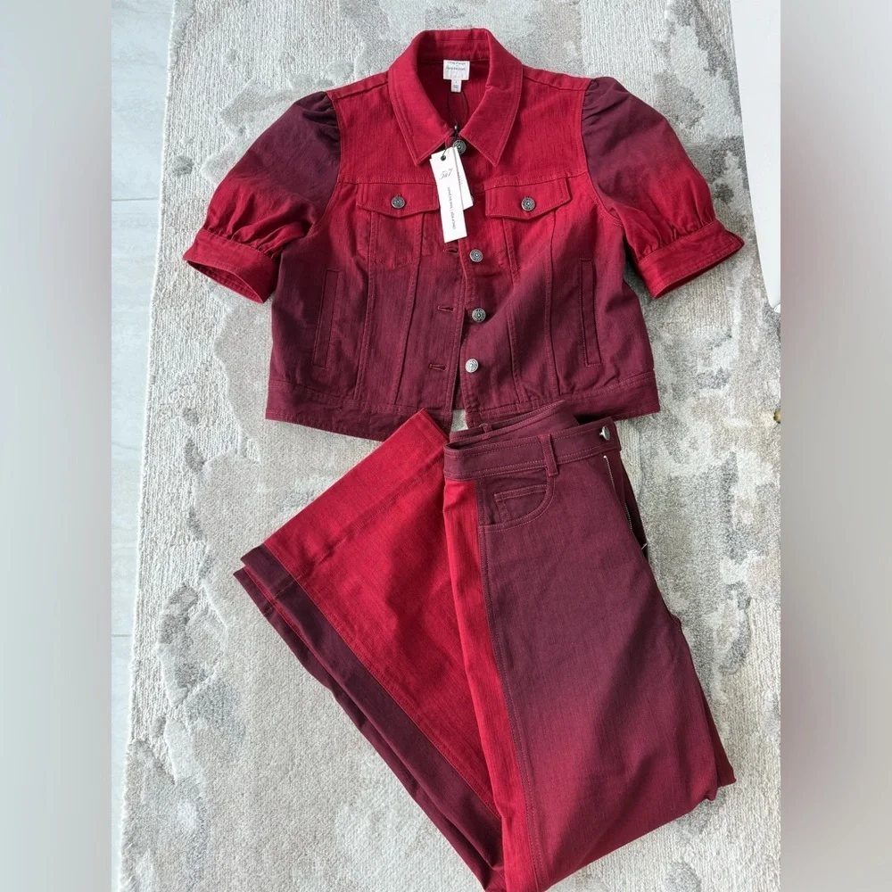 NEW SET NEW Cinq a Sept Red Ombre Wide Leg Pants & Jacket Set - Picture 1 of 8